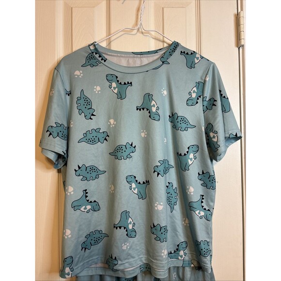 Large Blue Dinosaur Print Pajama Set Short Sleeve Top & Shorts - Picture 7 of 7